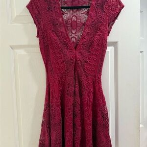 For Love and Lemons Elegant Lace Burgundy Dress